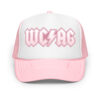 AC/DC style WCAG trucker hat pink on white